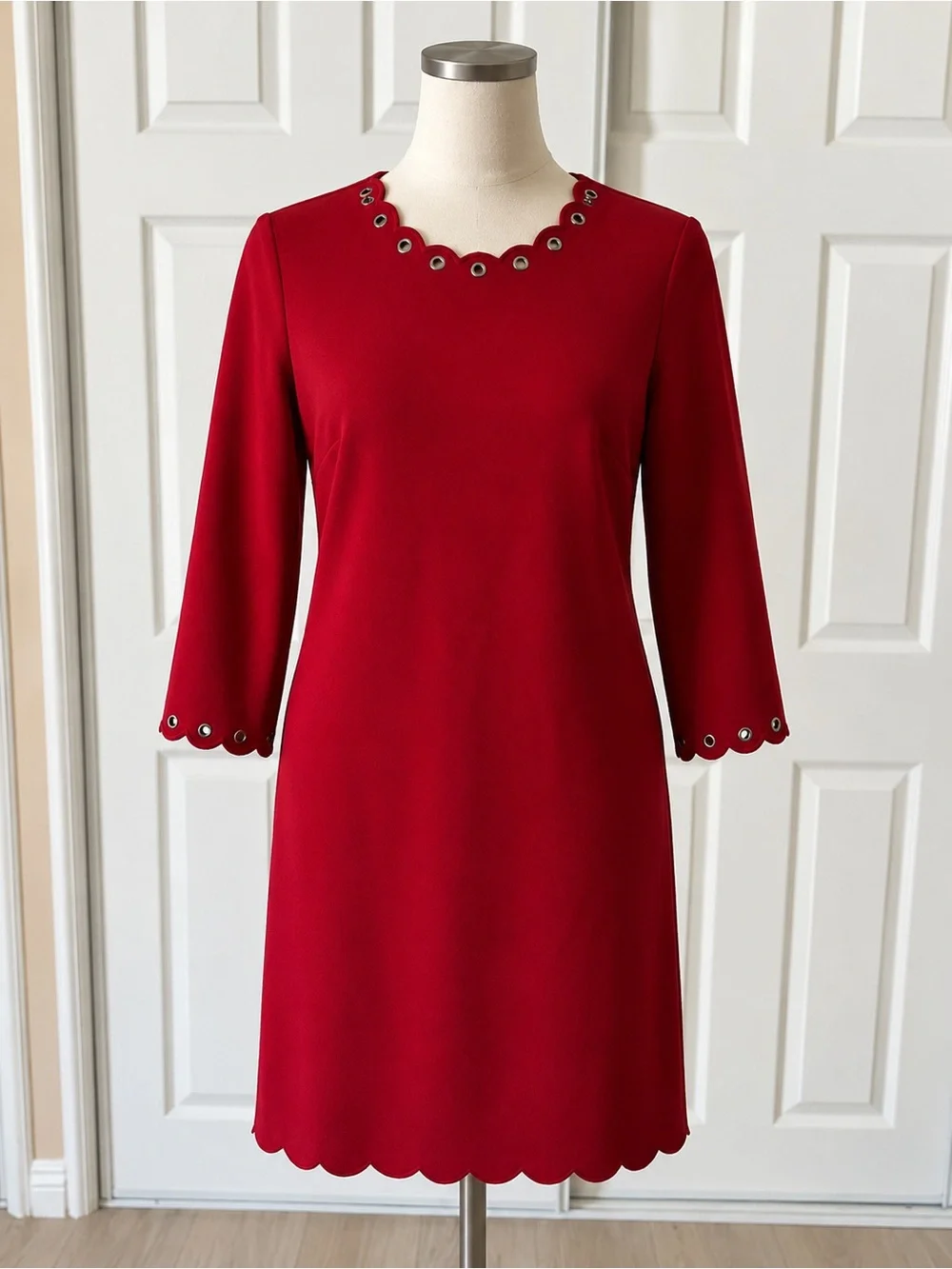kate spade Red Long-Sleeve Shift Dress with Grommet Trim